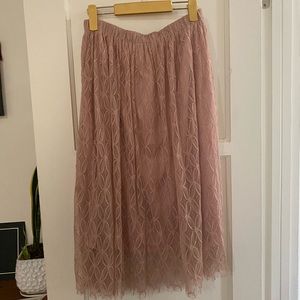 Blush Pink Lace Midi Skirt